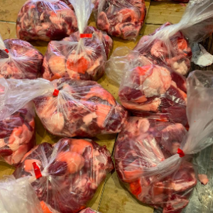 Fresh raw chunks of mutton (Khasi Masu) weighed at 1kg